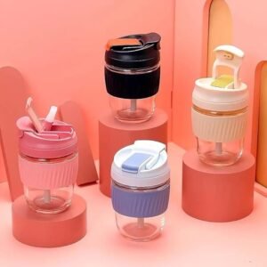 Premium Glass Coffee Sipper with Lid and Straw