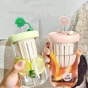 Glass Tumbler with Fruit Infuser Lid and Straw